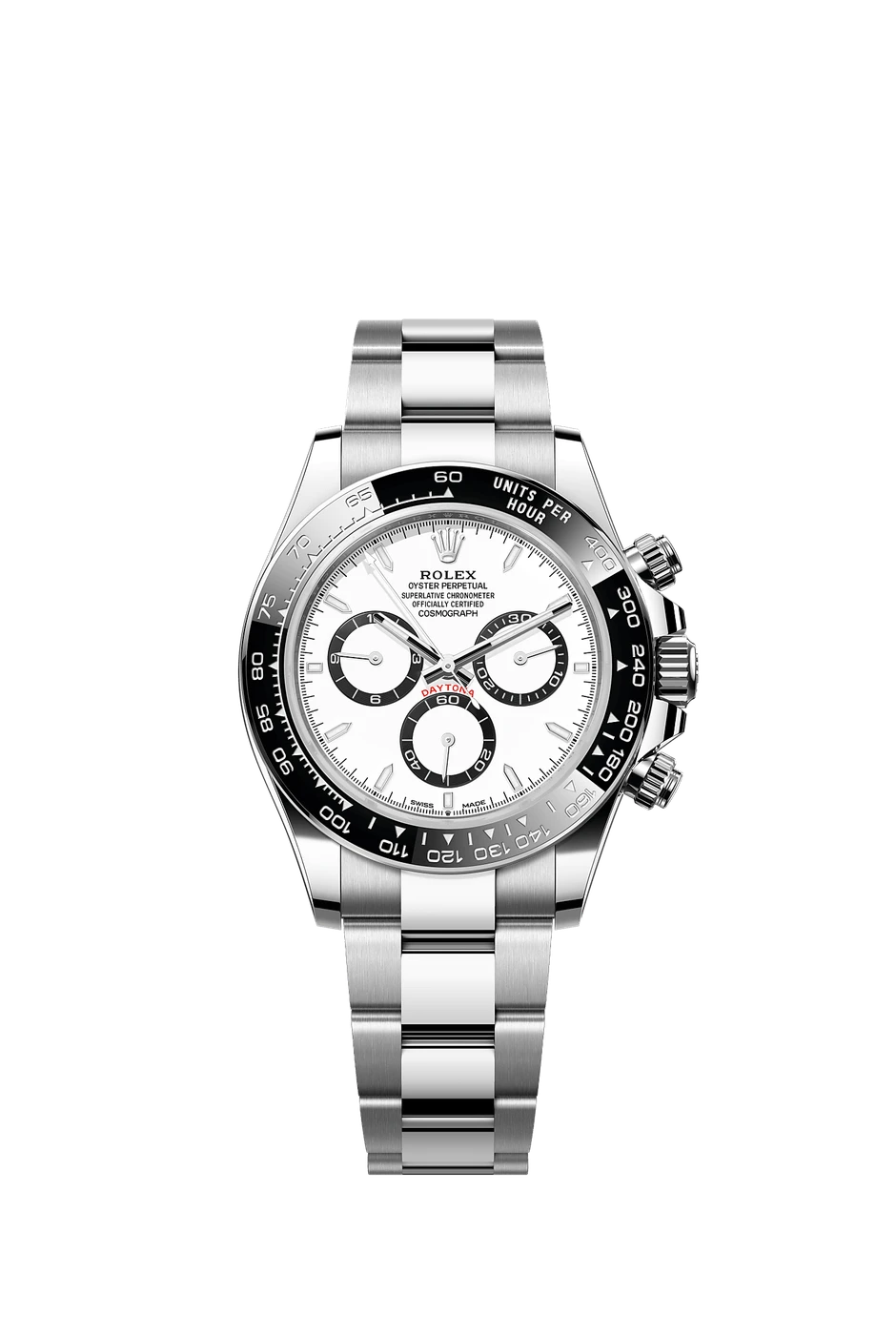 Rolex Cosmograph Daytona reference 126500LN-0001 in Oystersteel with a white dial and black ceramic bezel