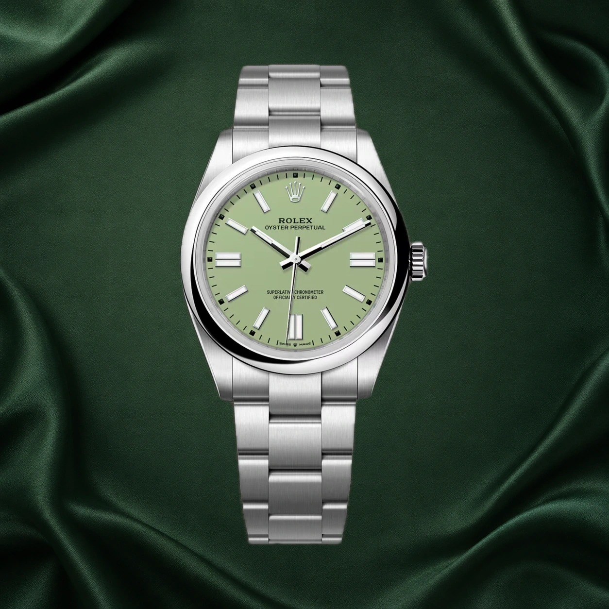 Rolex Oyster Perpetual 34mm Pistachio Green 124200 · partner reference illustration