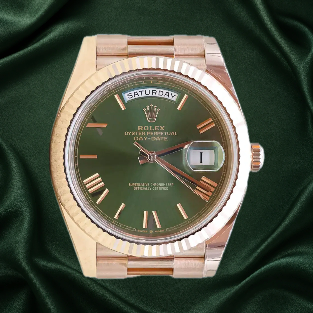 Rolex Daydate 228235 Olive Green Roman President · partner reference illustration