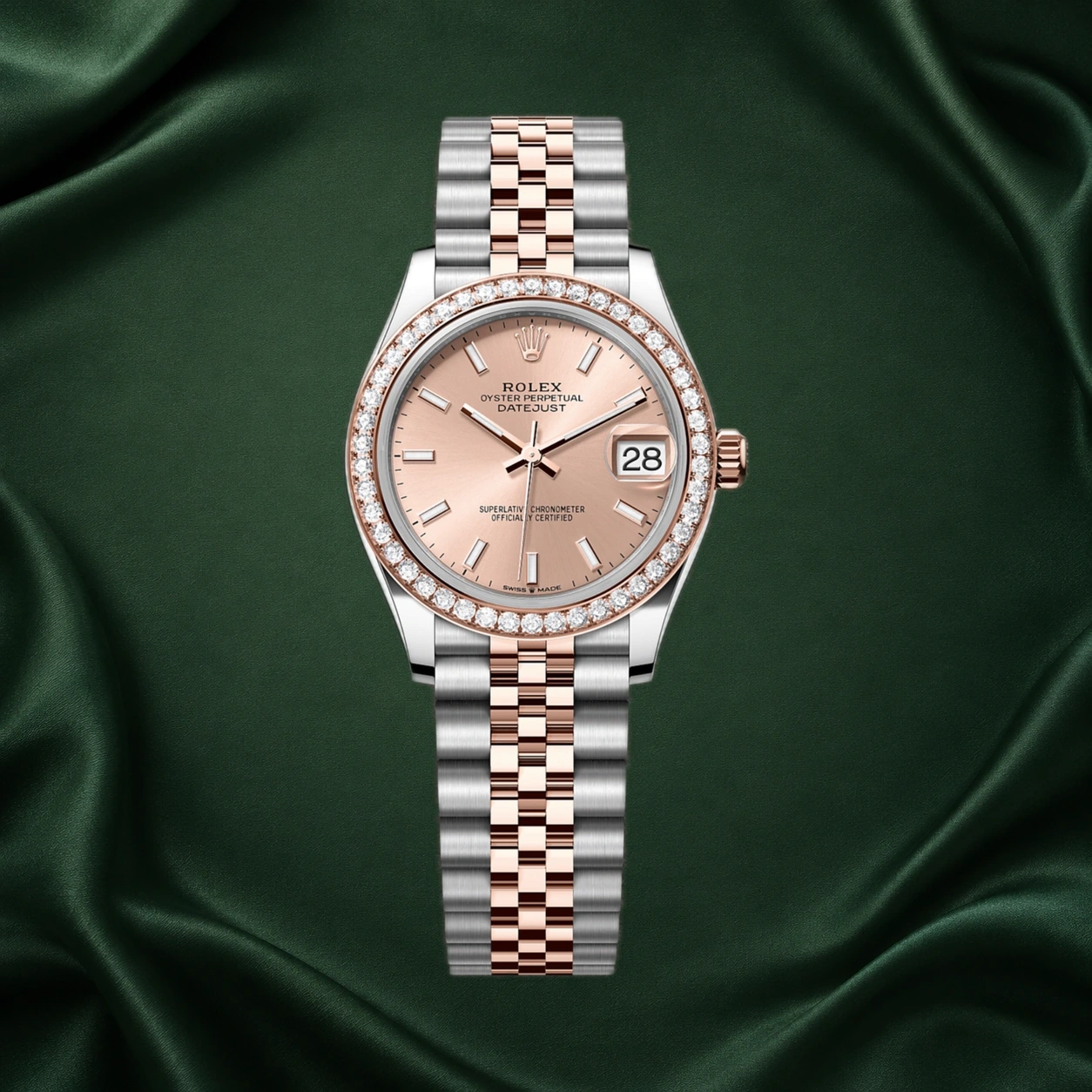 Rolex Datejust 31mm Two-tone 278381RBR Rose Gold Champagne Dial 278381 Diamond Bezel · partner reference illustration