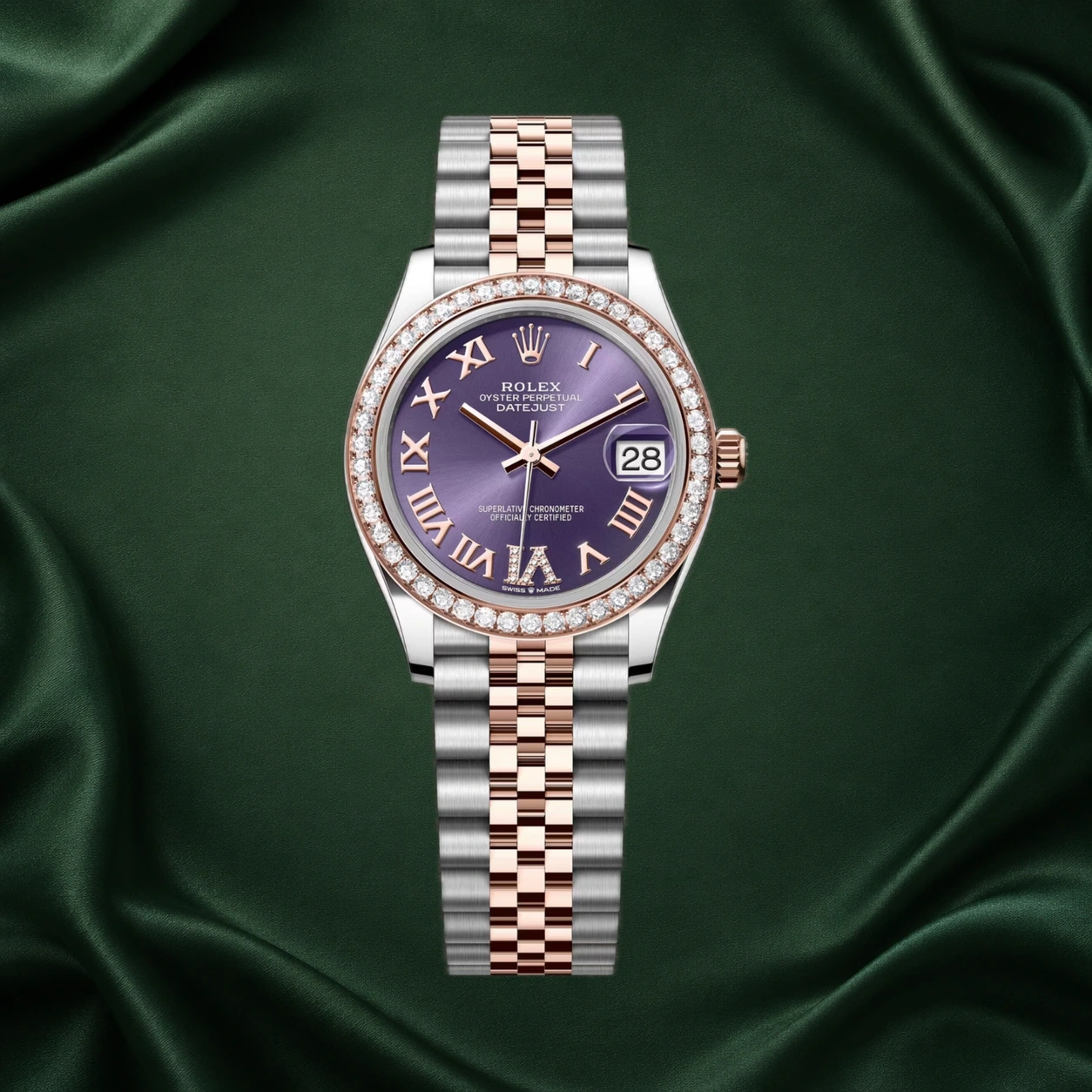 Rolex Datejust 31mm Two-tone Rose Gold 278381RBR Purple Roman Indexes Diamond Bezel 278381 · partner reference illustration