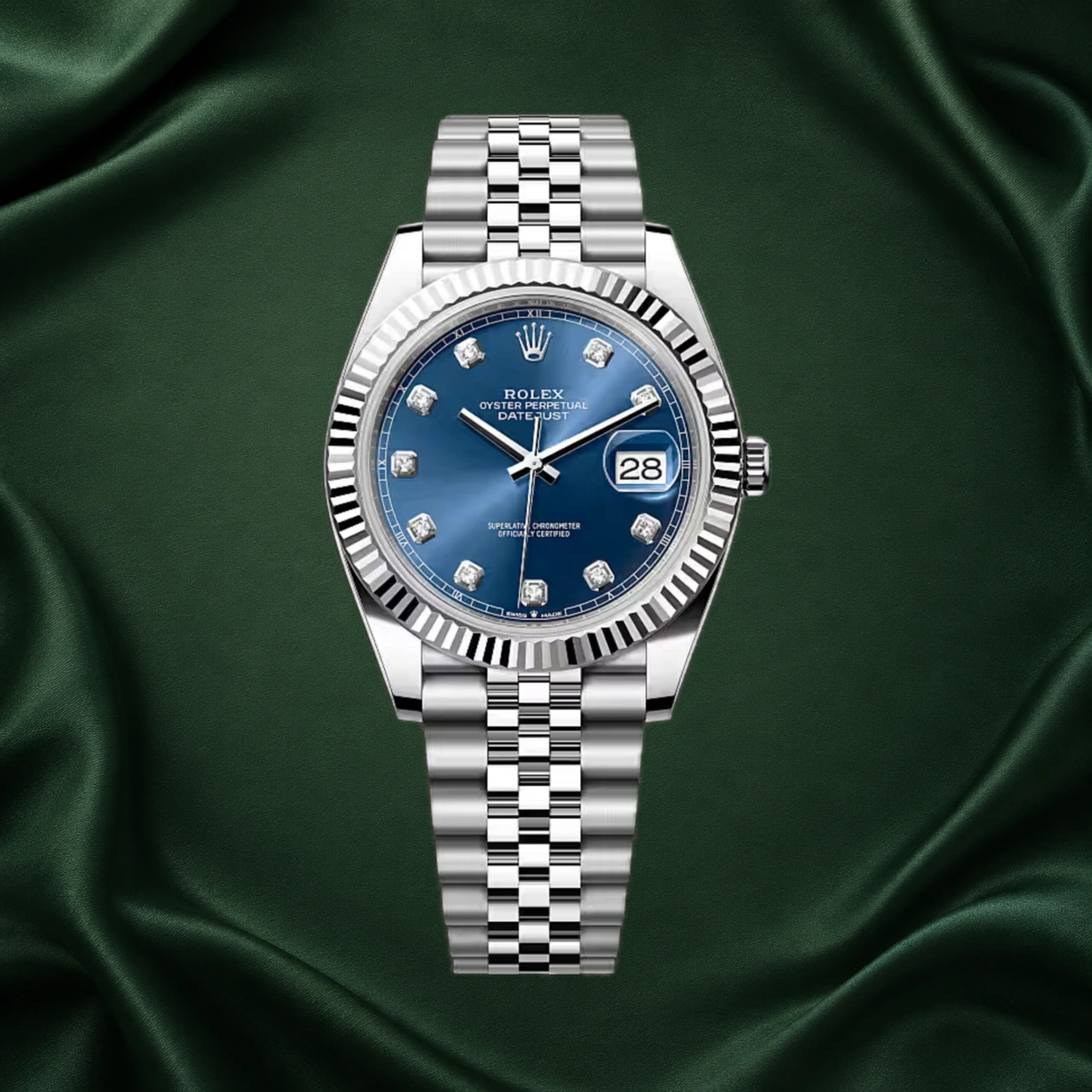 Rolex Datejust 41mm 126334 Blue Dial Diamond Indexes Jubilee Date Just · partner reference illustration