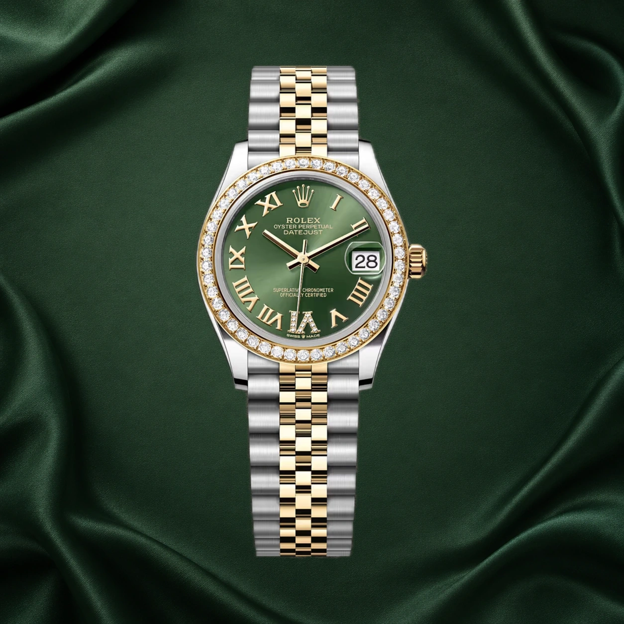 Rolex Datejust 31mm Two-tone Yellow Gold 278383RBR Olive Green Dial Diamond Bezel 278383RBR-0016 278383 · partner reference illustration