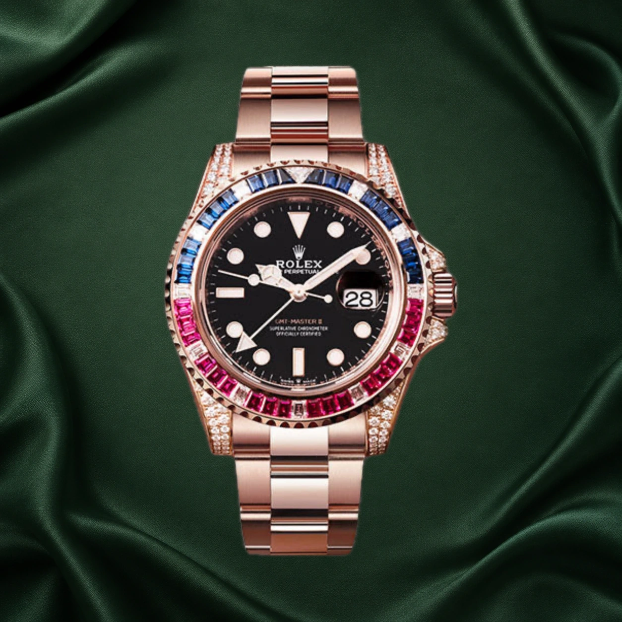 Rolex GMT-Master II Rose Gold 126755SARU Saru Red Ruby Blue Sapphire 126755 40mm · partner reference illustration