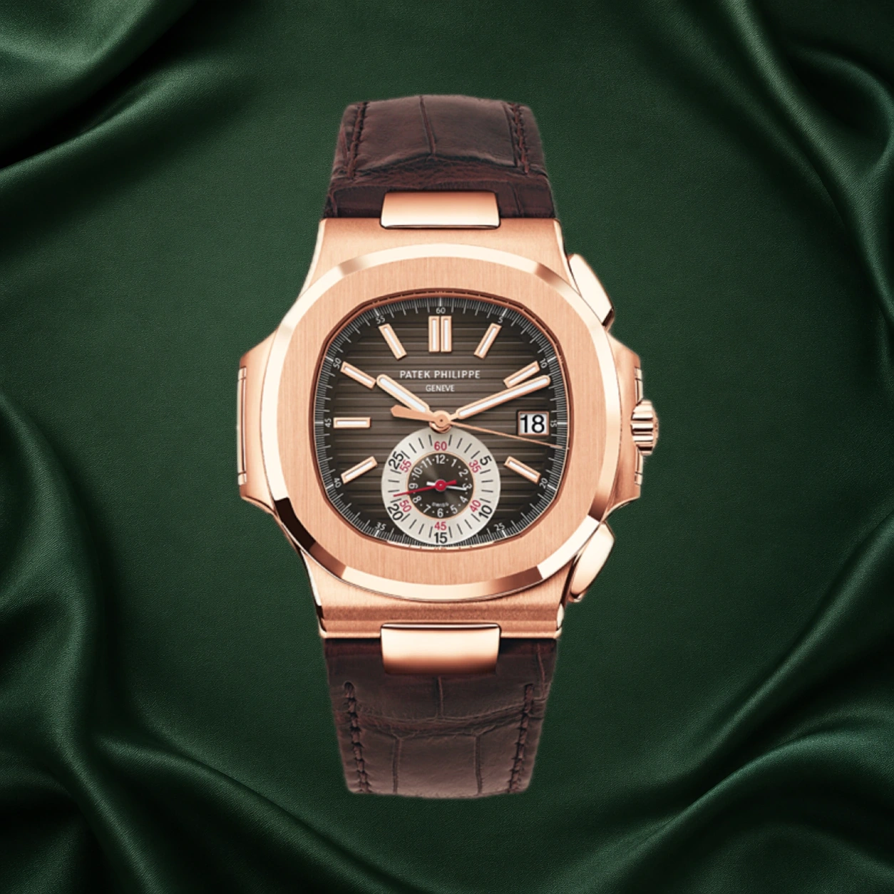 Patek Philippe Nautilus 5980R-001 Flyback Chronograph Rose Gold Brown Dial Leather · partner reference illustration