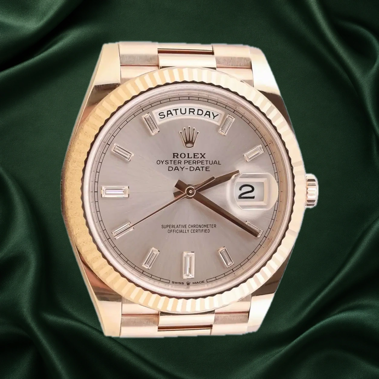 Rolex Daydate 228235 Sundust w Baguette Diamond President · partner reference illustration