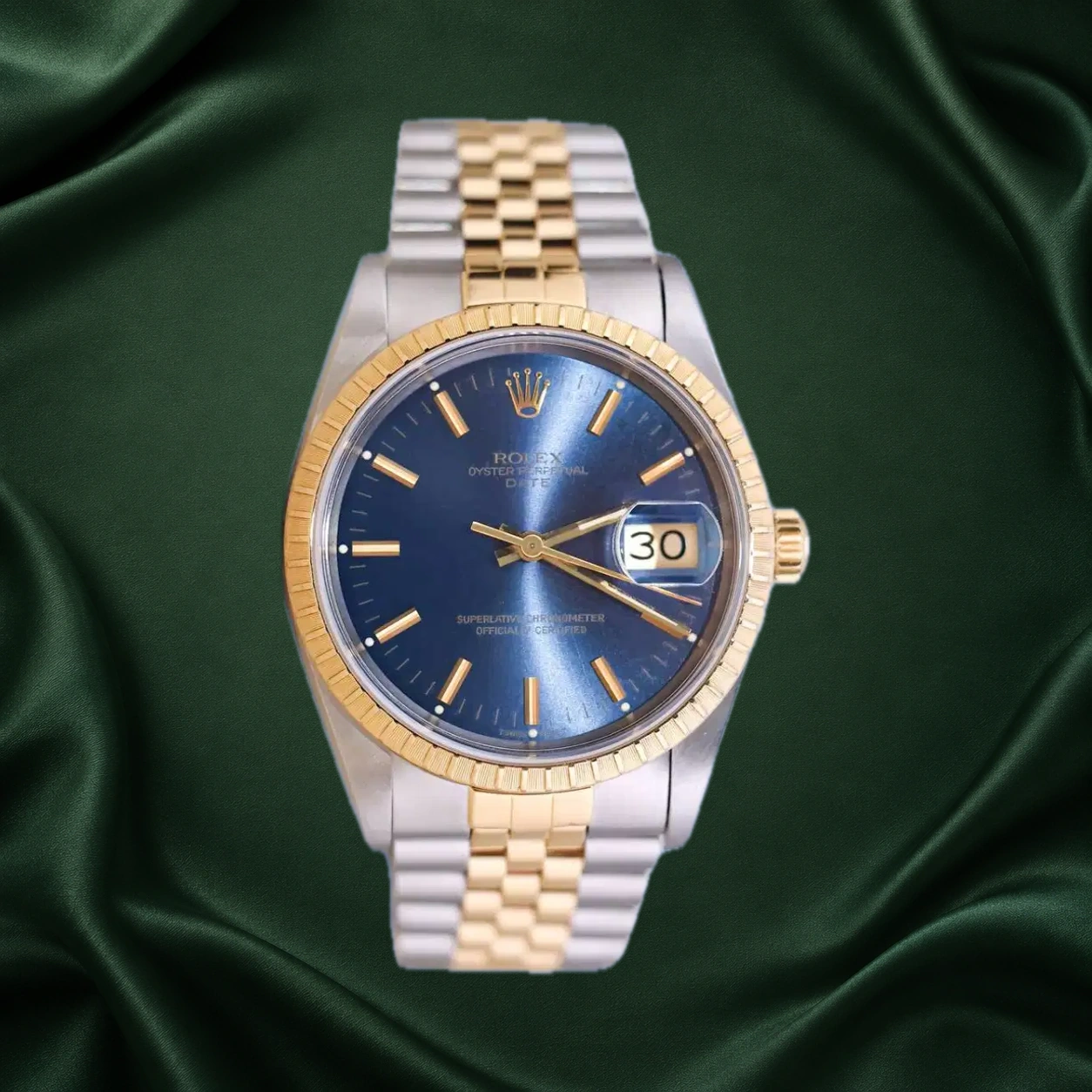 Rolex Oyster Perpetual Date 15223 Blue Jubilee · partner reference illustration