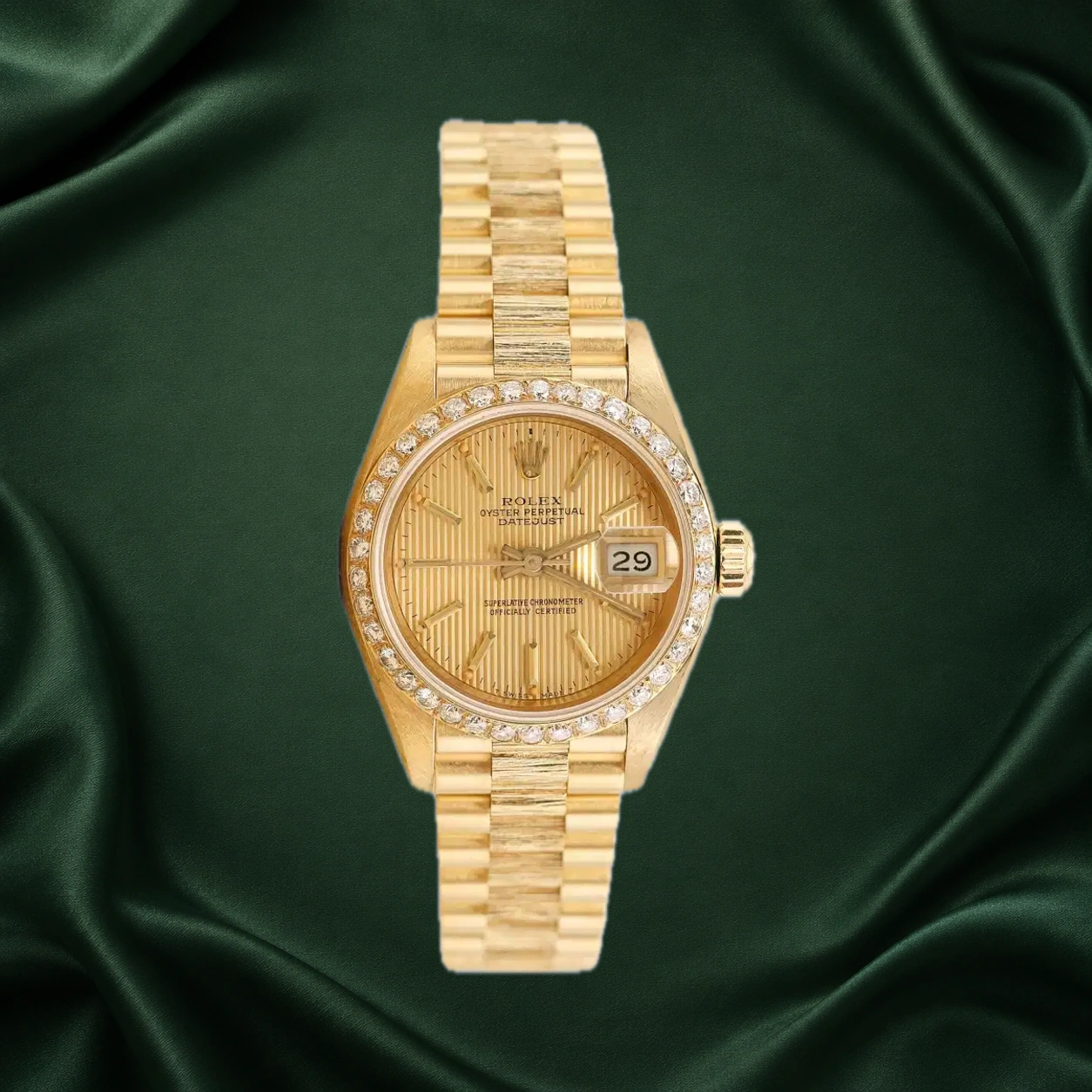 Rolex Datejust 69278 Champagne Tapestry Bark President · partner reference illustration