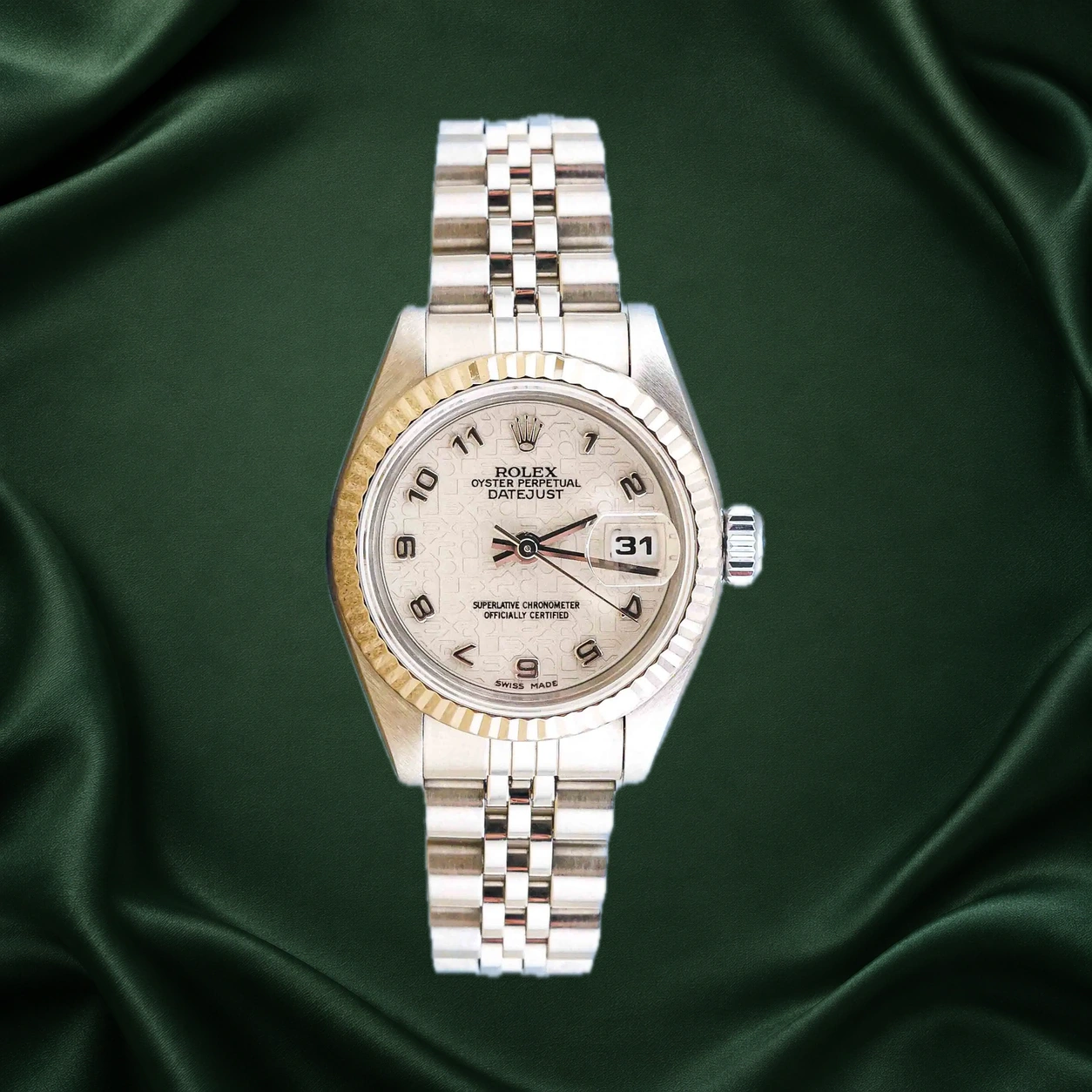 Rolex Datejust 69174 White Computer with Silver Arabic Jubilee · partner reference illustration