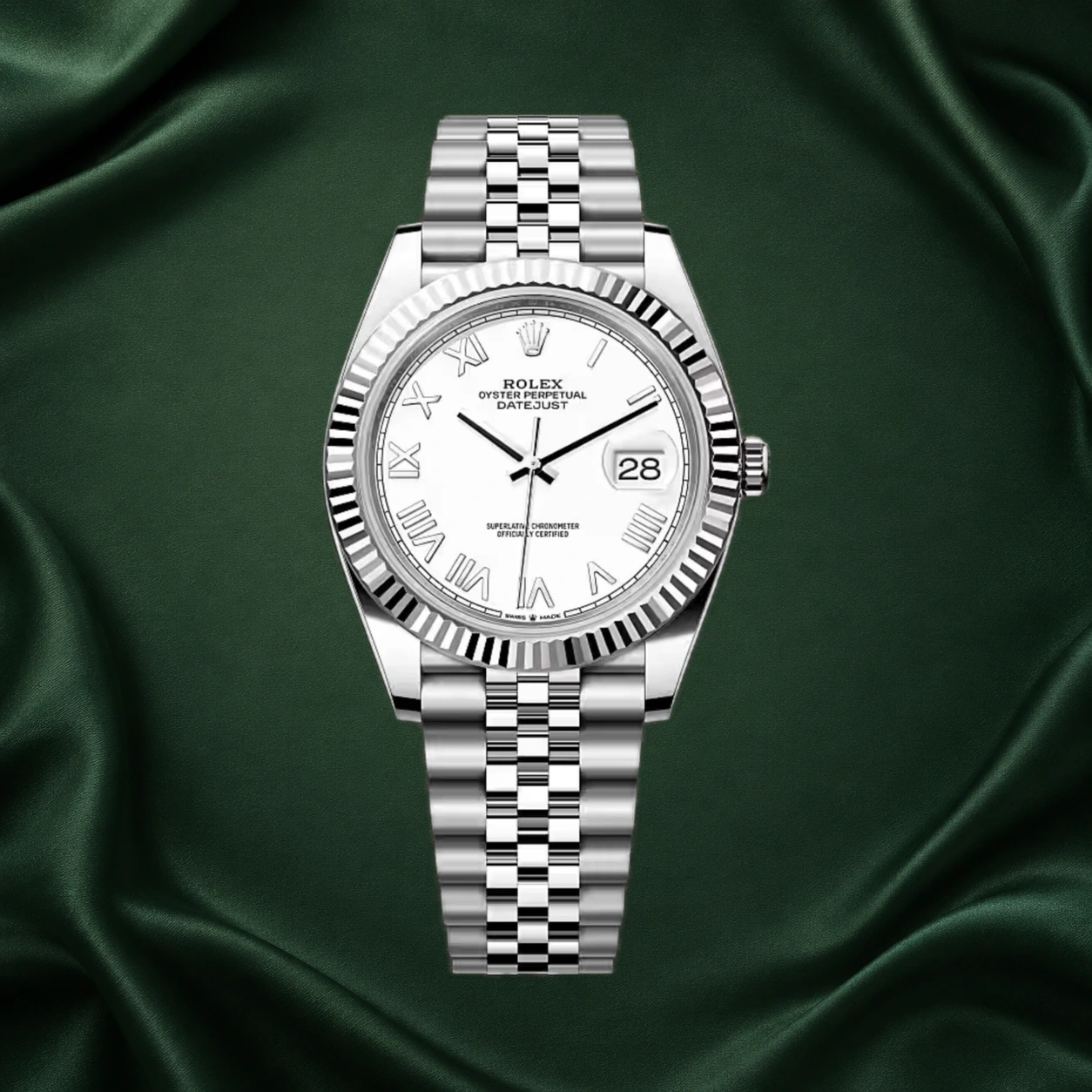 Rolex Datejust 41mm 126334 White Dial Roman Indexes Jubilee Stainless Steel · partner reference illustration