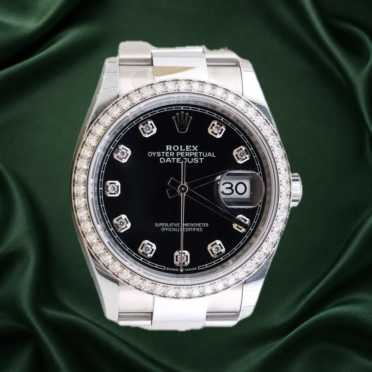 Rolex Datejust 126284RBR Black w 10 Point Diamonds Oyster · partner reference illustration