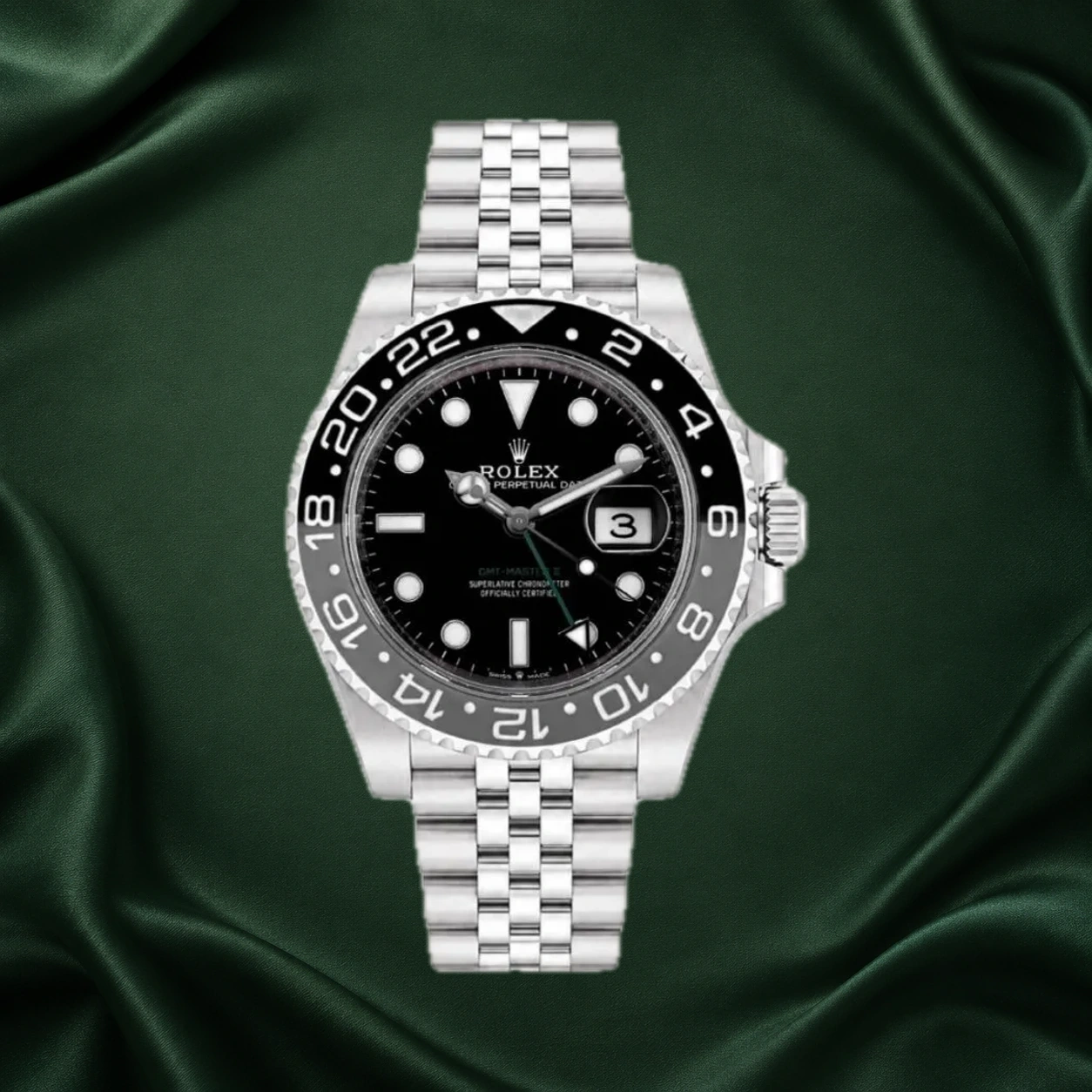 Rolex GMT Master II Bruce Wayne Jubilee 126710GRNR · partner reference illustration