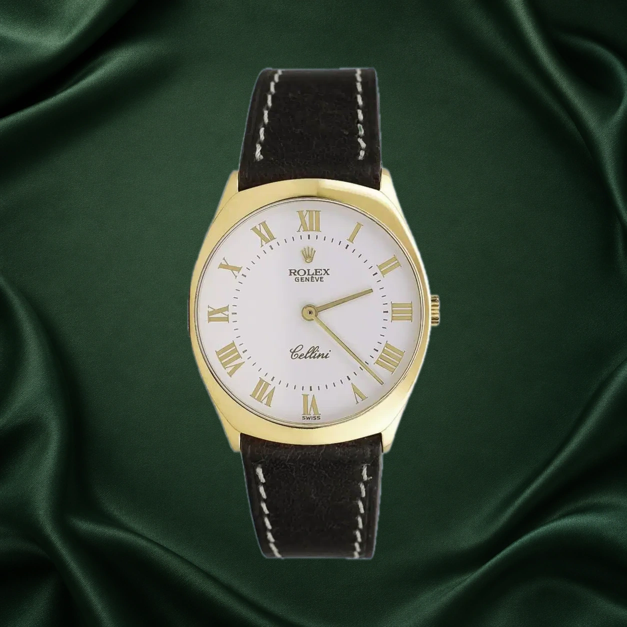 Rolex Cellini 4133/8 White w Gold Roman Leather · partner reference illustration