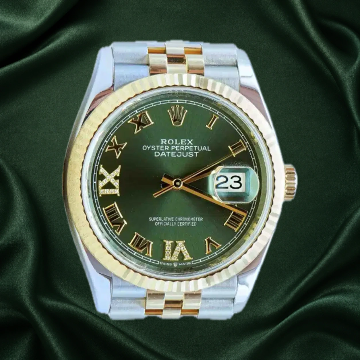 Rolex Datejust 126233 Olive Green w VI & IX Diamond Jubilee · partner reference illustration