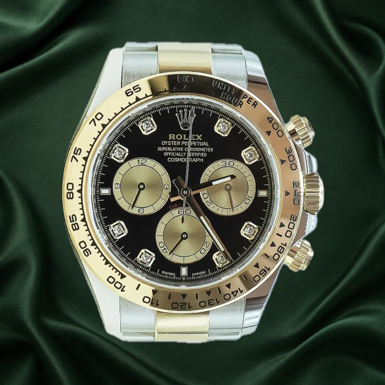 Rolex Daytona 126503 Black & Golden w 8 Point Diamonds Oyster · partner reference illustration