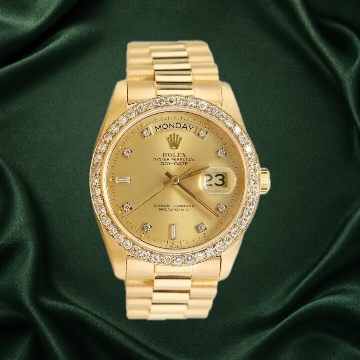 Rolex Daydate 18038 Champagne w Baguette Diamonds President · partner reference illustration
