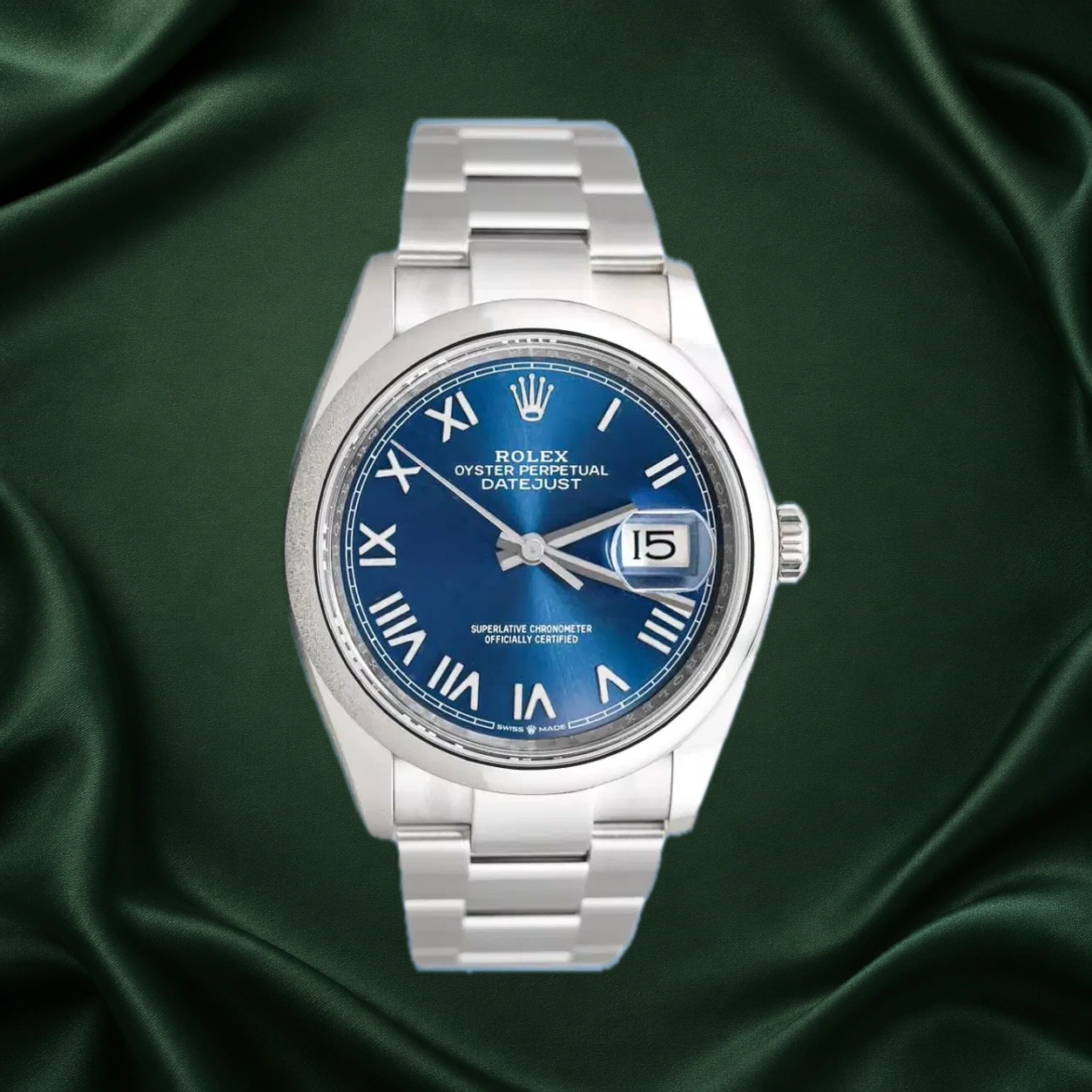 Rolex Datejust 126200 Bright Blue w Roman Numerals Oyster · partner reference illustration