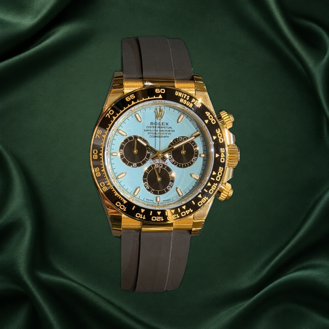 Rolex Daytona Oysterflex 126518LN Yellow Gold Tiffany Turquoise Dial · partner reference illustration