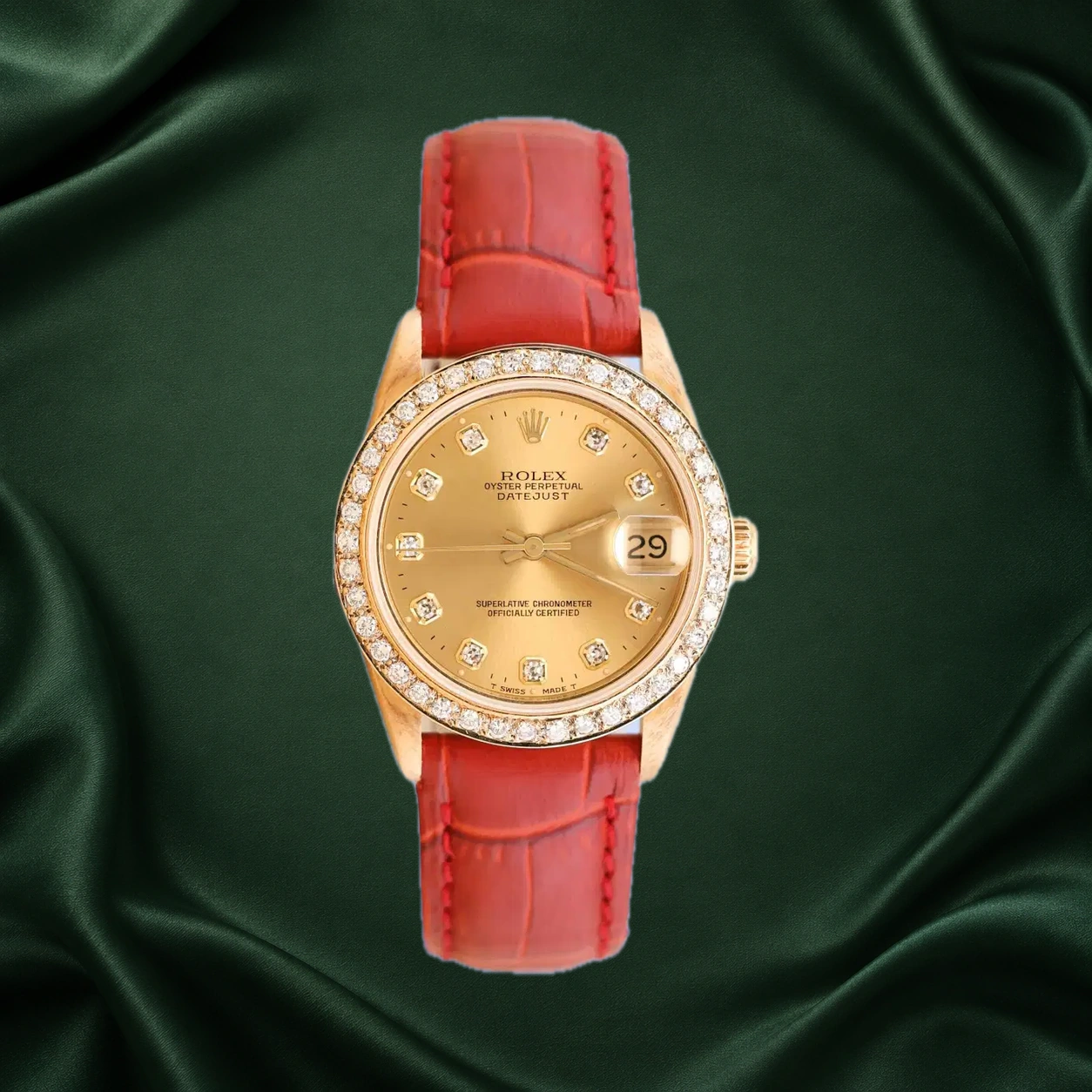 Rolex Datejust 68278 Champagne w 10 Point Diamonds Leather · partner reference illustration