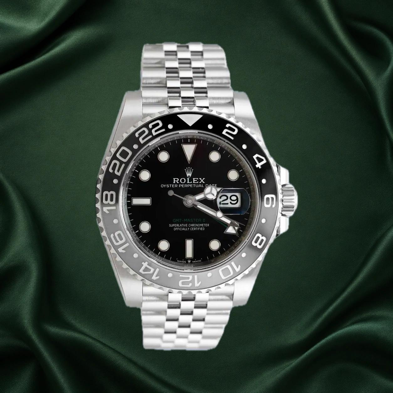 Rolex GMT Master II Bruce Wayne 126710GRNR Black Jubilee · partner reference illustration
