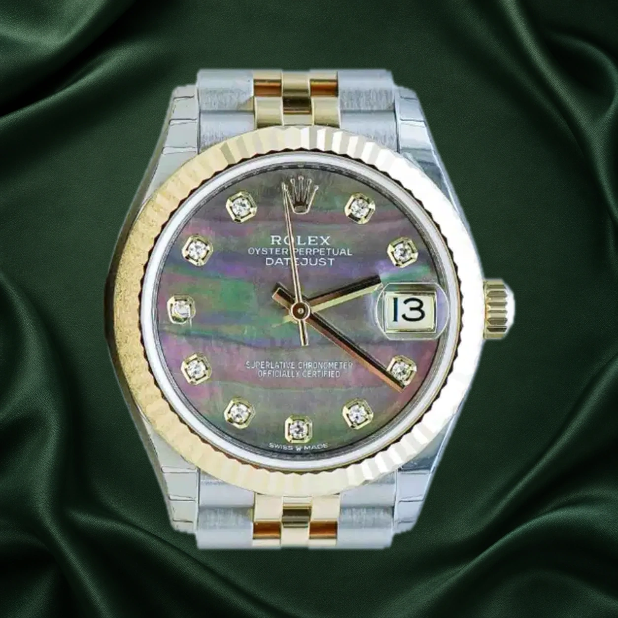 Rolex Datejust 278273 Black Mother of Pearl MOP w 10 Point Diamonds Jubilee · partner reference illustration
