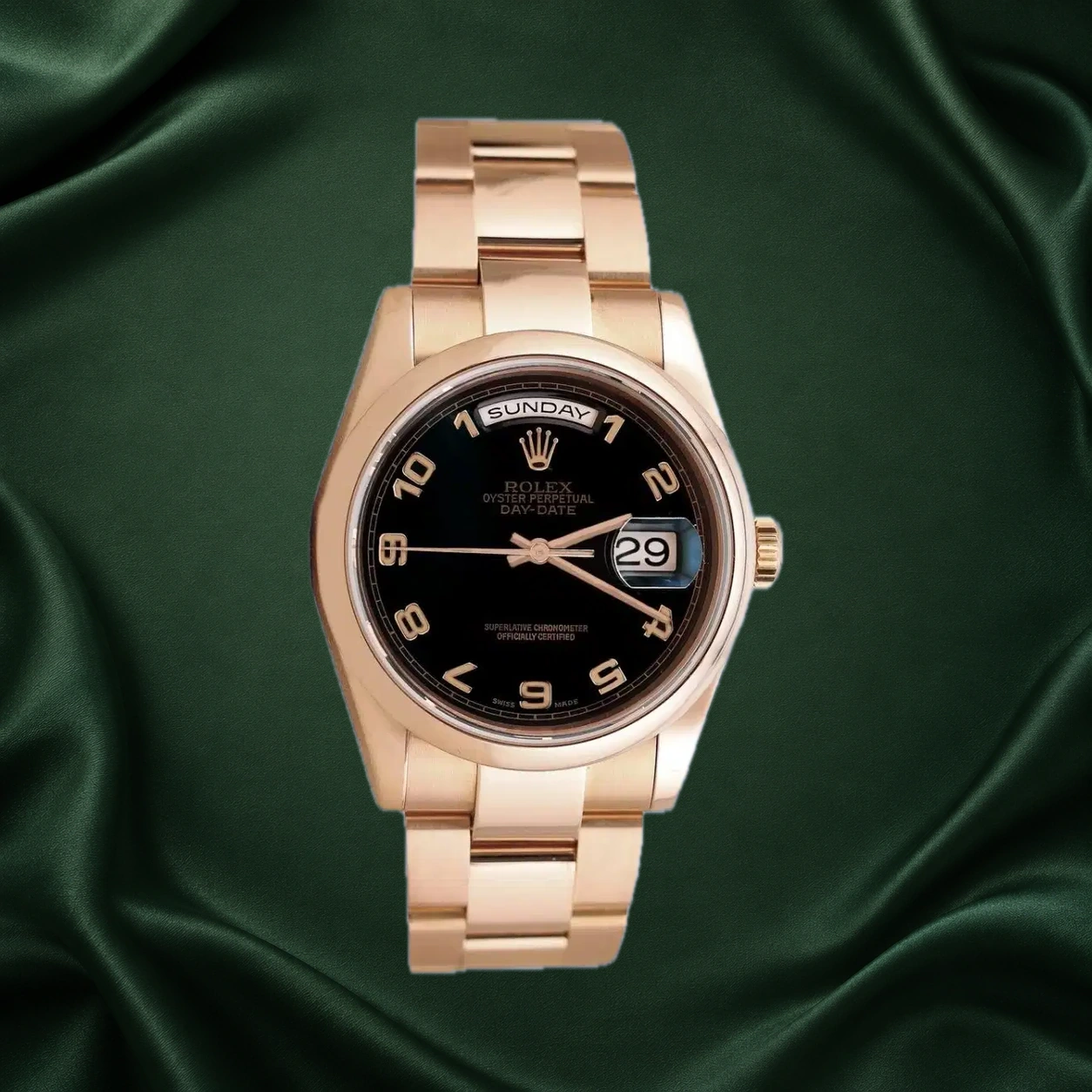 Rolex Daydate 118205 Black w Arabic Numeral Oyster · partner reference illustration