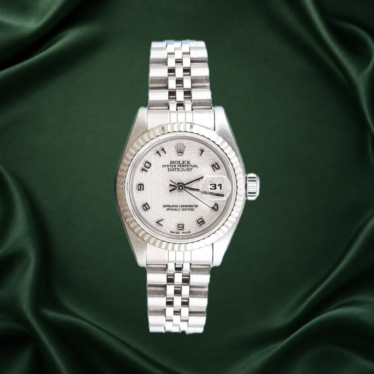 Rolex Datejust 69174 White Computer with Silver Arabic Jubilee · partner reference illustration