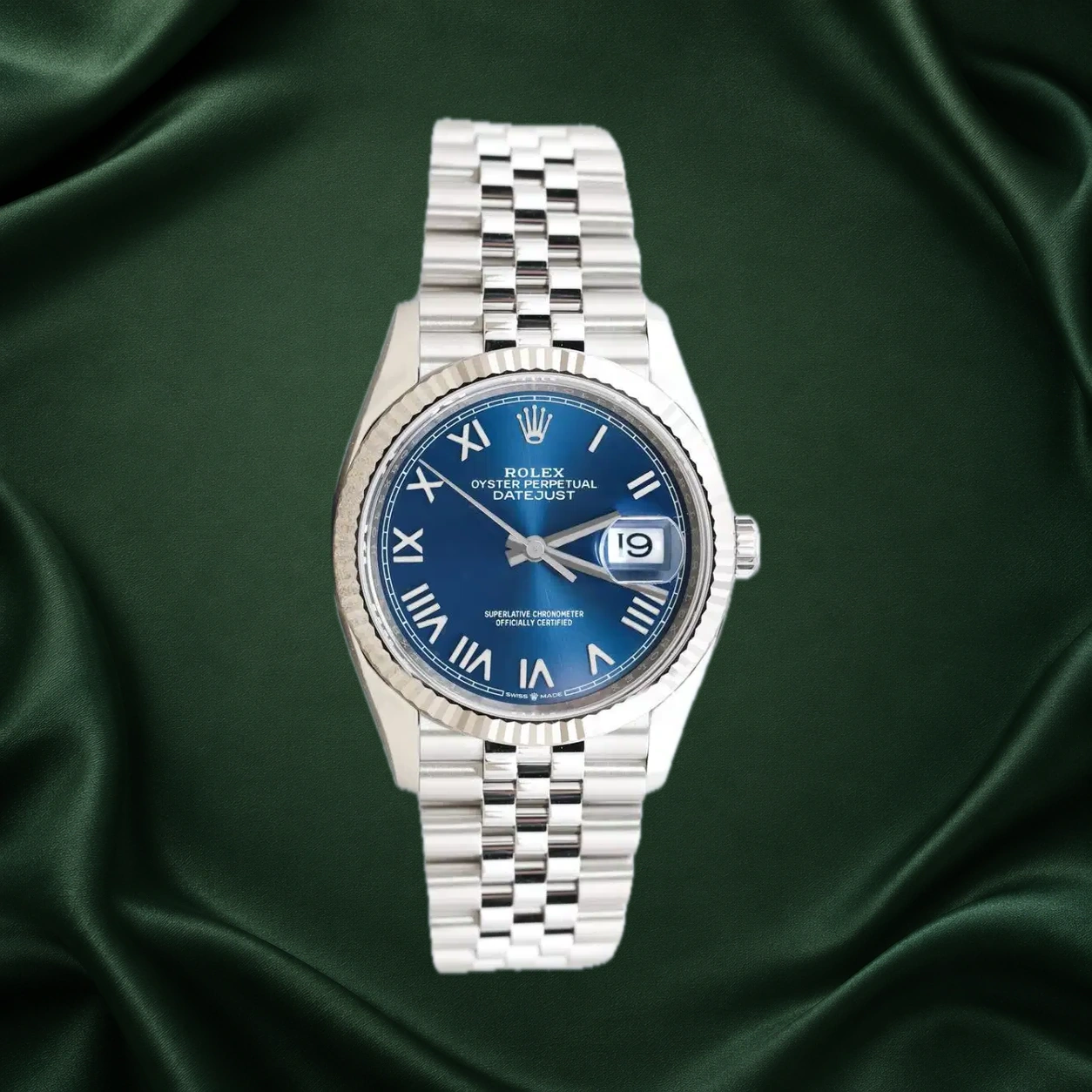 Rolex Datejust 126234 Bright Blue w Roman Numerals Jubilee · partner reference illustration
