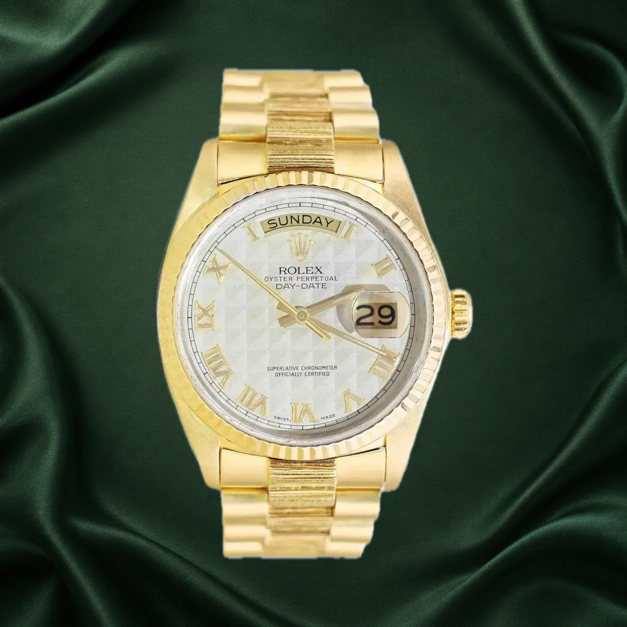 Rolex Daydate 18078 Pyramid Roman Bark President · partner reference illustration