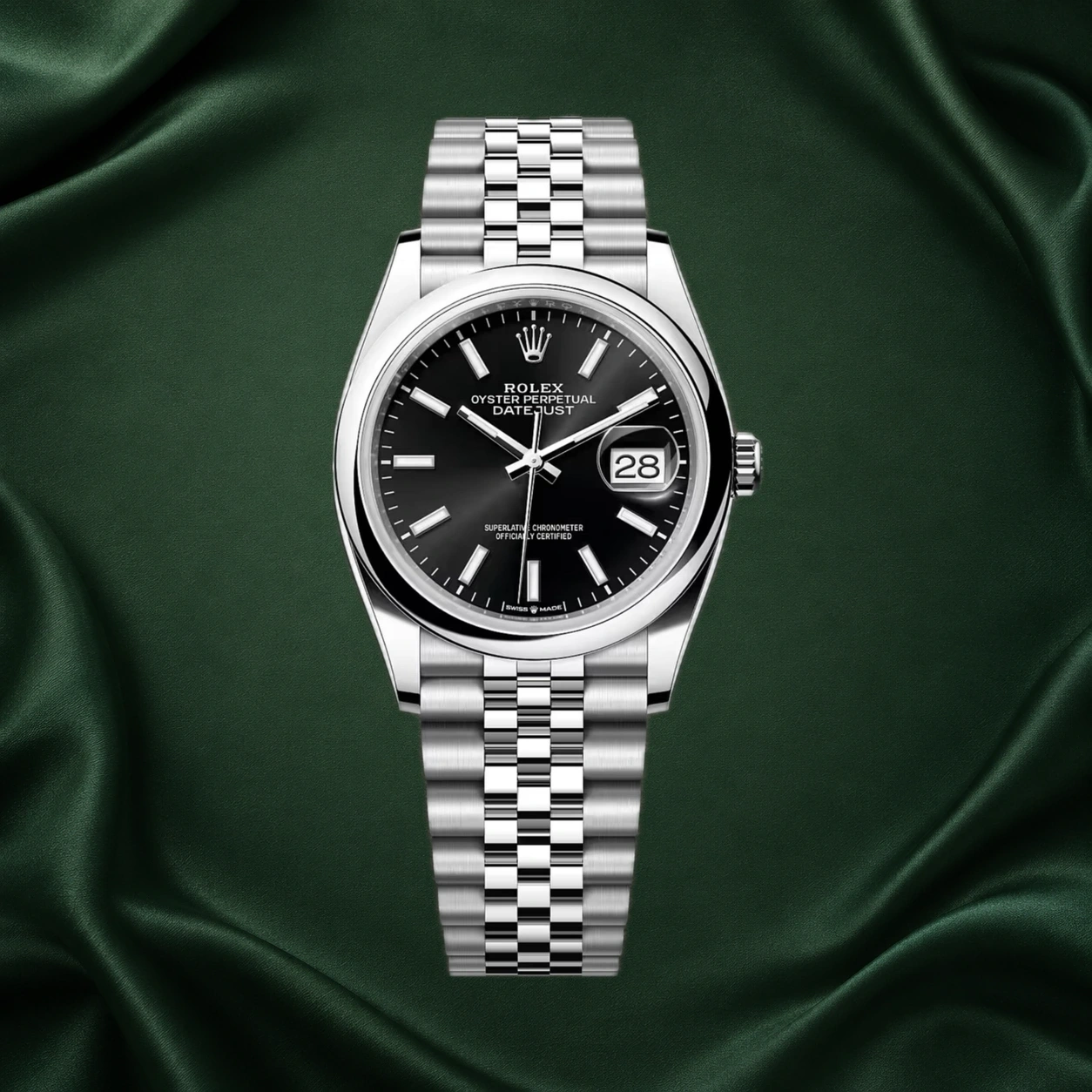 Rolex Datejust 36mm 126200 Black Dial Smooth Bezel Jubilee Bracelet · partner reference illustration