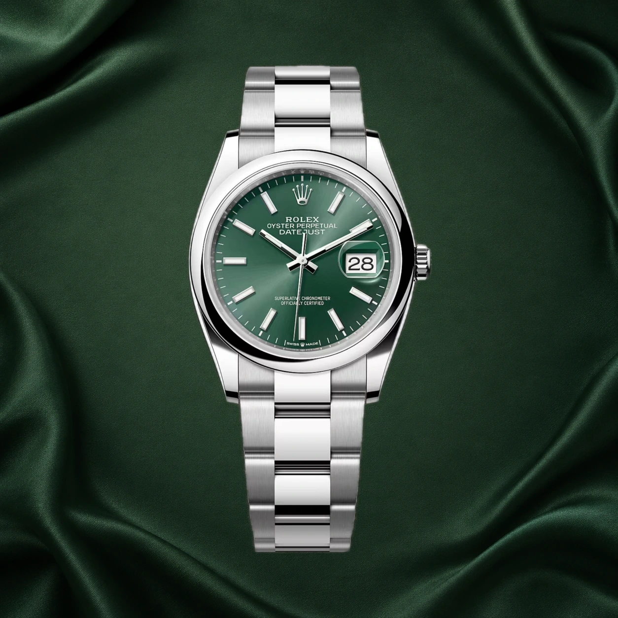 Rolex Datejust 36mm 126200 Green Smooth Bezel w Oyster Bracelet · partner reference illustration