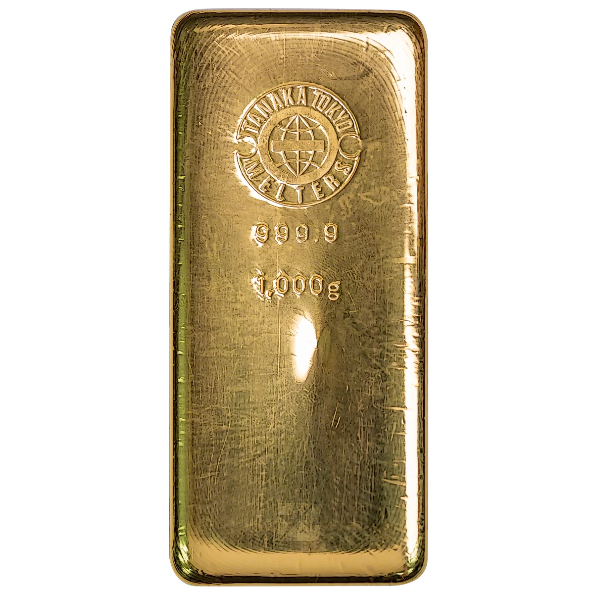 Tanaka Kikinzoku one kilogram cast gold bar with the Tanaka Tokyo Melters hallmark, shown as a brand reference