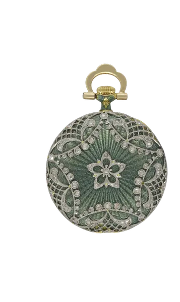 Vacheron Constantin Enamel and gem-set pendant watch, caseback detail, source example 1