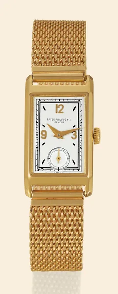 Patek Philippe Early rectangular wristwatch Ref. 407, front view, source example 1
