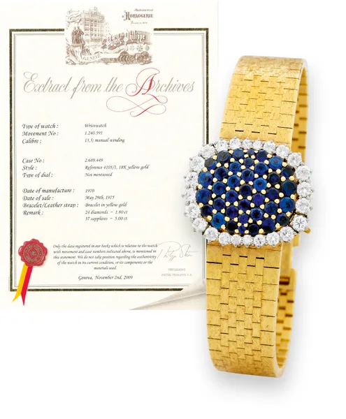 Patek Philippe Gold bracelet watch Ref. 4105/1, front view, source example 1