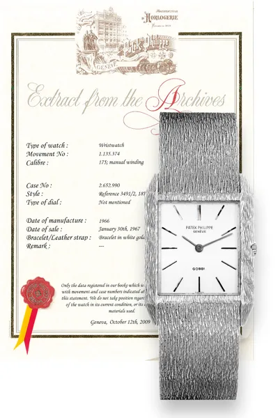 Patek Philippe Vintage wristwatch Ref. 3491/2, front view, source example 1