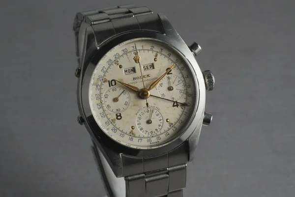 Rolex Steel Datocompax Triple-Date Chrono “Jean-Claude Killy” Ref. 6236, three-quarter view, source example 1